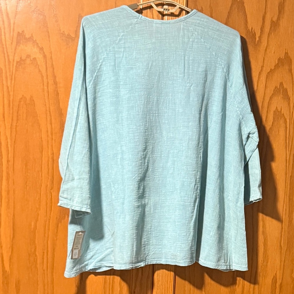 NEW Jess & Jane 3X Green 100% Cotton Gauze Floral Butterfly Pocket Tunic Top - Picture 5 of 12